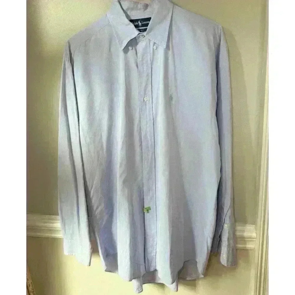 Ralph Lauren L  Blake 2 Ply Cotton Blue Small‎ Check W/ Green Pony Button Down